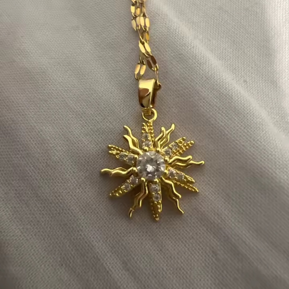 Flower Pendant Stainless Steel Necklaces Antique Gold 18K Gold Rotating - Picture 4 of 6
